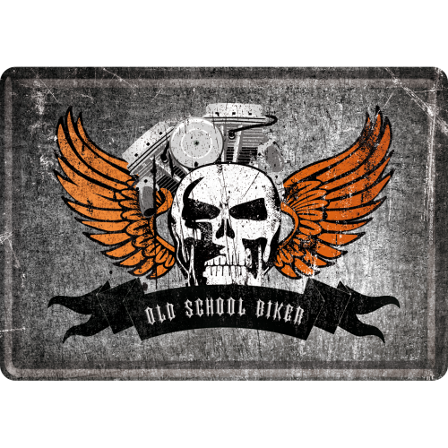 Old School Biker Skull (Póstkort úr málmi)